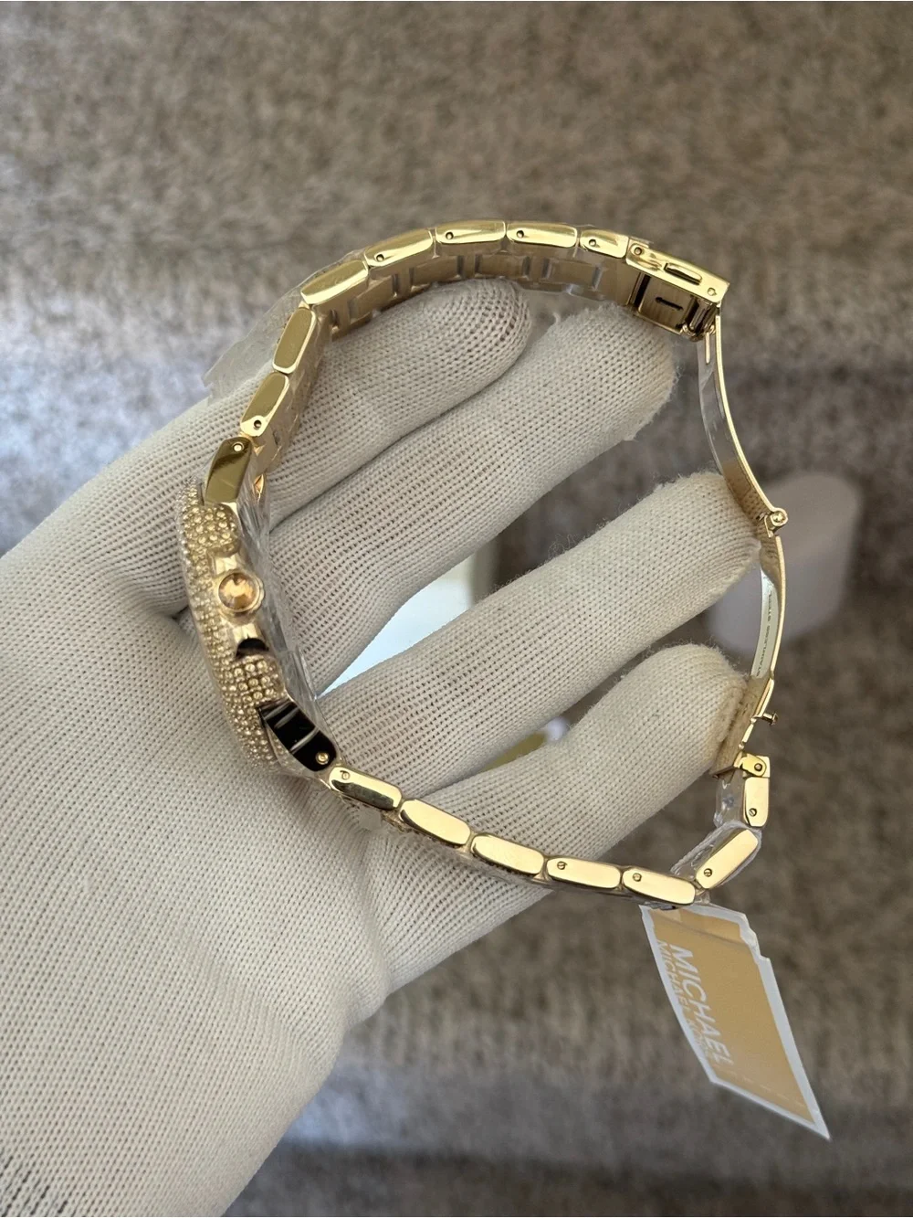 Michael Kors Camille Diamonds Gold Dial Gold Steel Strap Watch For Women